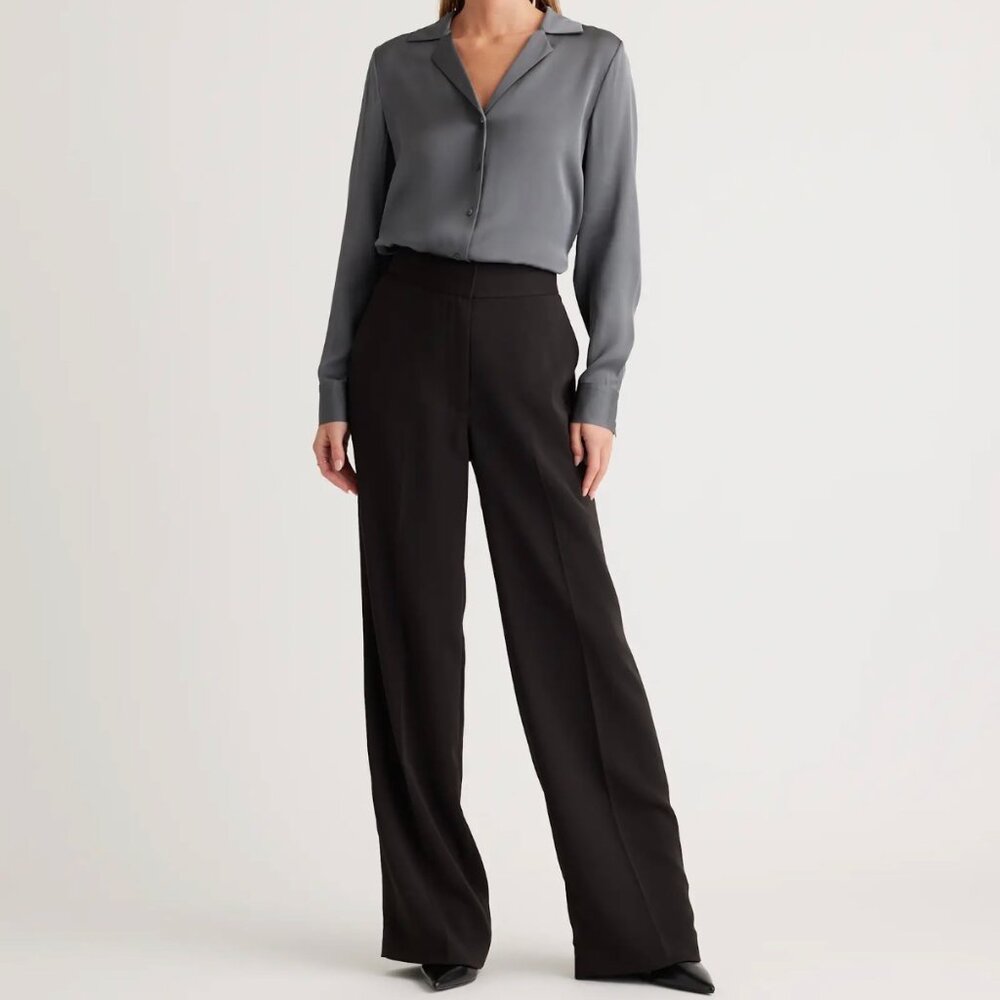 Quince Pants Womens 12 Black Stretch Crepe Classic Trouser Capsule Minimal